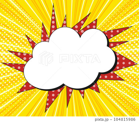 Background with cloud for text in pop art style. Pop art yellow comics book cartoon magazine cover. Vintage backdrop for comic superhero text, speech bubble, message.Vector illustration. Background with cloud for text in pop art style. Pop art yellow comics book cartoon magazine cover. Vintage backdrop for comic superhero text, speech bubble, message.Vector illustration. 104815986