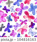 Seamless pattern with watercolor butterflies. Freehand drawing, rainbow colors pattern. Decorative wallpaper design 104816163
