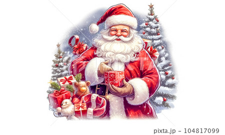 Santa Claus prepares gifts for the Christmas holidays, made with Generative AI Santa Claus prepares gifts for the Christmas holidays, made with Generative AI 104817099