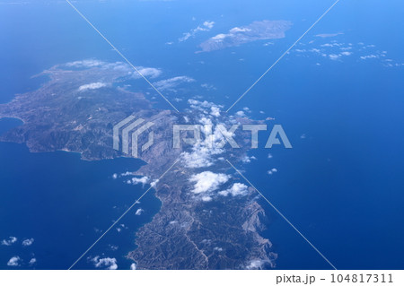 The earth is visible in the window The earth is visible in the window 104817311