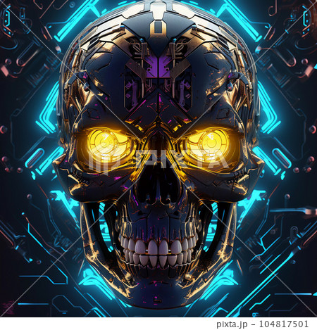 Artificial Intelligence Skull in Cyberpunk Style 104817501