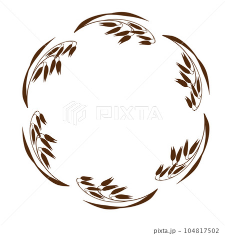 Circle of ears of oats. Frame from cereal stalks. Grass wreath silhouette 104817502