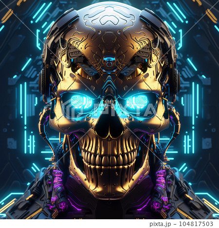 Artificial Intelligence Skull in Cyberpunk Style 104817503