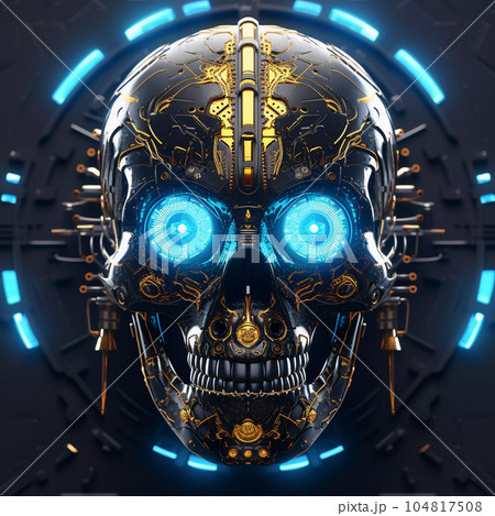 Artificial Intelligence Skull in Cyberpunk Style 104817508