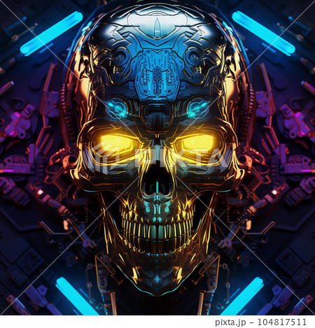 Artificial Intelligence Skull in Cyberpunk Style 104817511