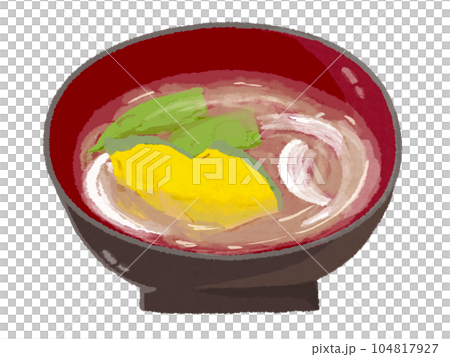 朱塗りのお椀に盛った野菜の味噌汁白みそ仕立て 朱塗りのお椀に盛った野菜の味噌汁白みそ仕立て 104817927