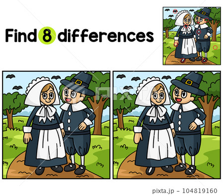 Thanksgiving Pilgrim Children Find The Differences 104819160