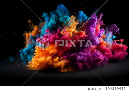 カラフルな虹色のホーリーペイントの色粉が爆発 104819435