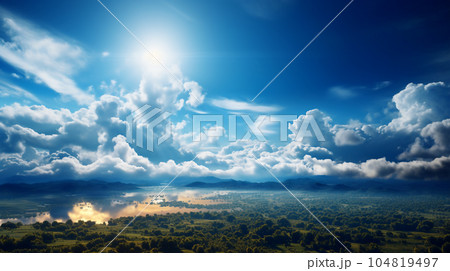 美しい青空に広がる雲のパノラマ背景 美しい青空に広がる雲のパノラマ背景 104819497