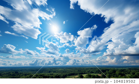 美しい青空に広がる雲のパノラマ背景 104819502