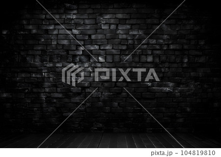 デザイン用の黒いレンガの壁、暗い背景 104819810