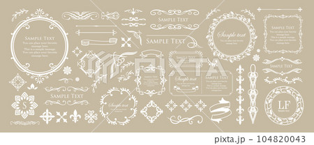 高級感のあるビンテージ調のフレームデザインセット　罫線　枠　ウエディング　ビンテージ　アンティーク 104820043