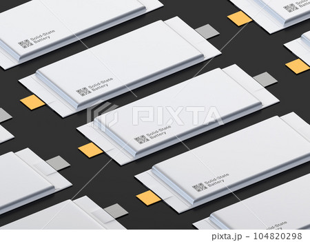 黒バックに電気自動車向け全固体電池セルのプロダクションイメージ 104820298