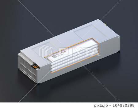 黒バックに電気自動車向け全固体電池モジュールのコンセプトイメージ 104820299