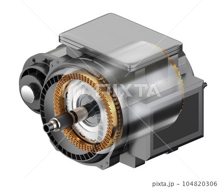 白バックに電気自動車用モーター(eアクスル)の構造イメージ 白バックに電気自動車用モーター(eアクスル)の構造イメージ 104820306