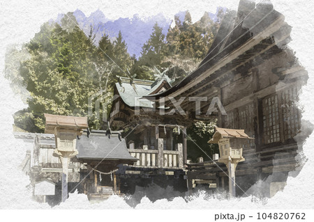 水彩画風　和気神社　本殿　岡山県和気町 104820762