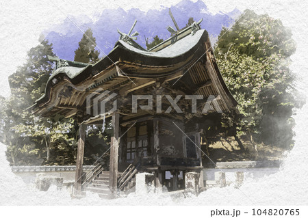水彩画風　和気神社　本殿　岡山県和気町 104820765