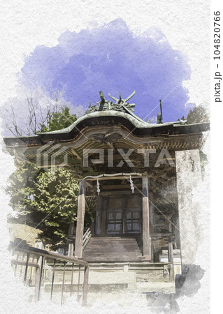 水彩画風　和気神社　本殿　岡山県和気町 104820766