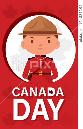Vertical canada day template with a male forest ranger character Vector Vertical canada day template with a male forest ranger character Vector 104821192