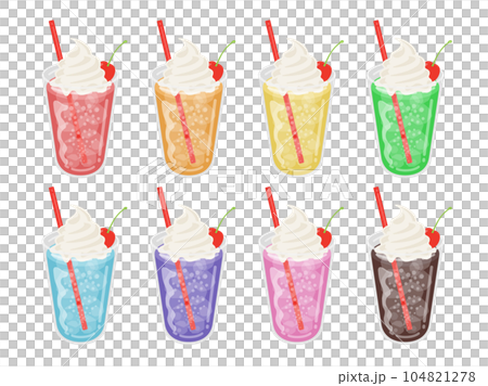 カップに入った、色んな味のクリームソーダのイラスト 104821278