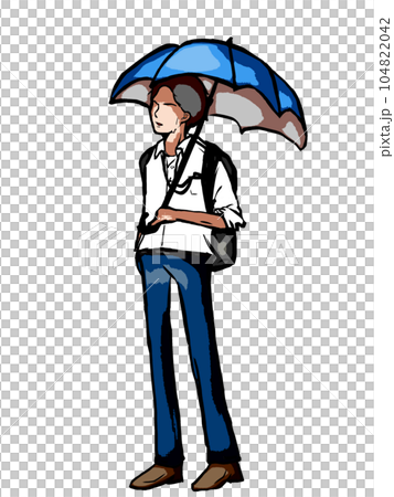 日傘を差すサラリーマンのイラスト。日傘男子の絵。 104822042