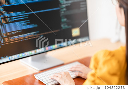 プログラミングを確認する女性ITエンジニア　顔無し　 104822258