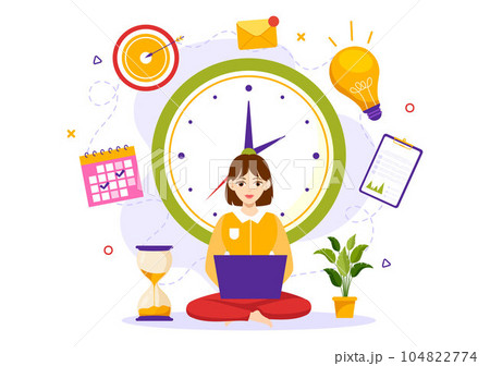 Time Management Vector Illustration with Clock Controls and Tasks Planning Training Activities Schedule in Flat Cartoon Hand Drawn Templates 104822774
