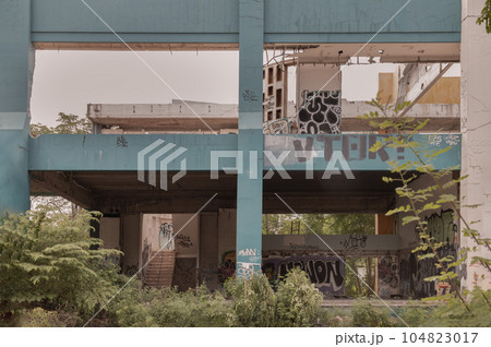 External structure of the abandoned buildings with bricks texture were left to deteriorate over years. External structure of the abandoned buildings with bricks texture were left to deteriorate over years. 104823017
