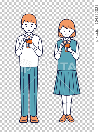Male and female students using smartphones _ whole body Male and female students using smartphones _ whole body 104823025