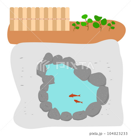 石に囲まれた池で魚が泳いでいるイラスト 104823233