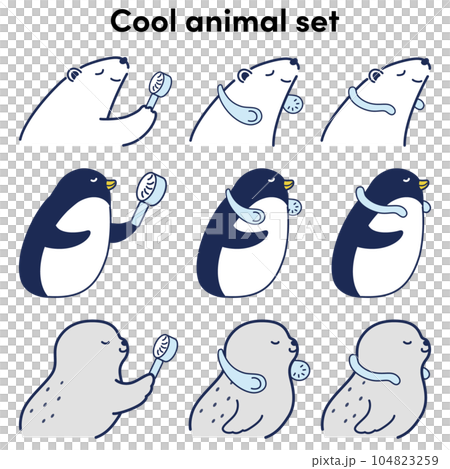 Illustration set of animals using cool goods (polar bear, penguin, seal) 104823259