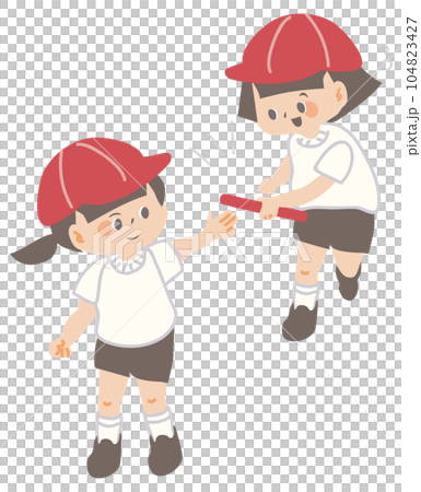 Illustration to touch the baton in the relay Illustration to touch the baton in the relay 104823427