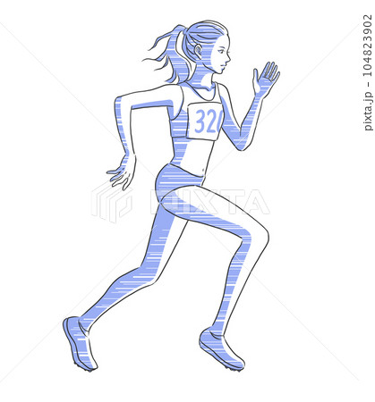 ランニングする女性の全身イラスト素材 104823902
