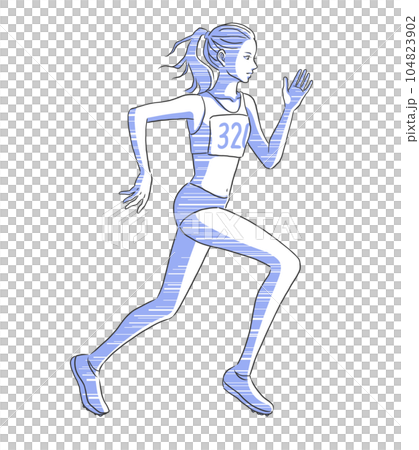 ランニングする女性の全身イラスト素材 104823902