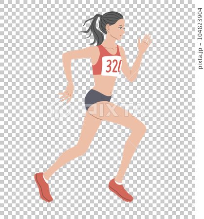 ランニングする女性の全身イラスト素材 ランニングする女性の全身イラスト素材 104823904