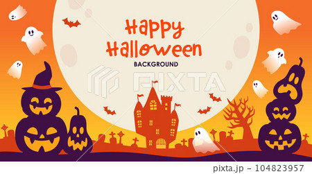ハロウインの背景　満月とカボチャ　オレンジ色 104823957