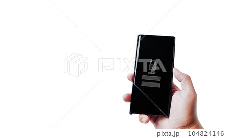 Login and password security on mobile phone holded by hand, sign in to account,copy space Login and password security on mobile phone holded by hand, sign in to account,copy space 104824146