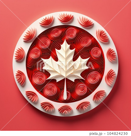 Minimalistic Canadian Charm 3D Paper Cut Craft Illustration for Canada Day Greetings. Minimalistic Canadian Charm 3D Paper Cut Craft Illustration for Canada Day Greetings. 104824230
