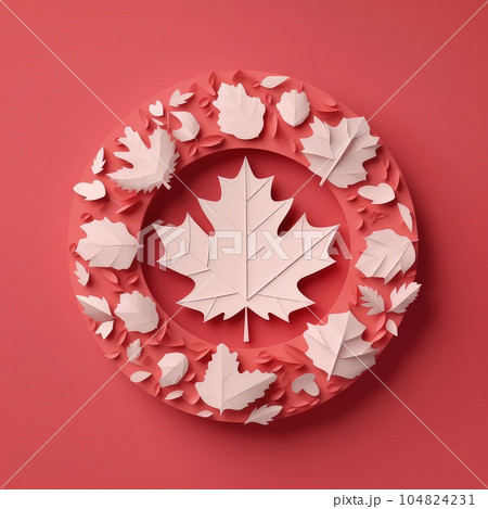Minimalistic Canadian Charm 3D Paper Cut Craft Illustration for Canada Day Greetings. Minimalistic Canadian Charm 3D Paper Cut Craft Illustration for Canada Day Greetings. 104824231