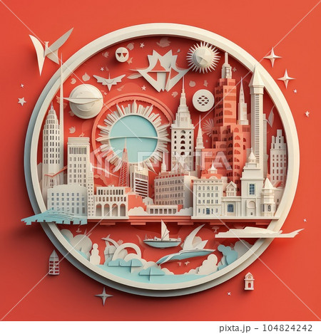 Minimalistic Celebration 3D Paper Cut Craft Illustration for Independence Day Festivities. 104824242