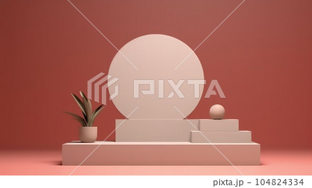 Realistic composition with geometrical shapes on a beige background. 104824334