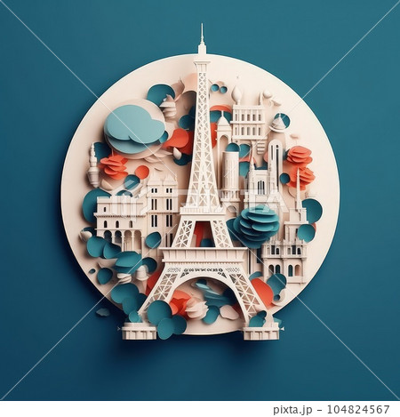 Cutting through Bastille Day Minimalistic Paper Craft Illustration in 3D Style. Cutting through Bastille Day Minimalistic Paper Craft Illustration in 3D Style. 104824567