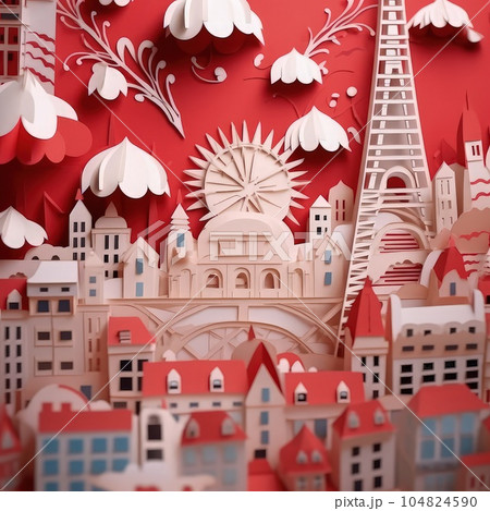 Crafted Festivities Minimalistic 3D Craft Illustration for Bastille Day Celebration. Crafted Festivities Minimalistic 3D Craft Illustration for Bastille Day Celebration. 104824590