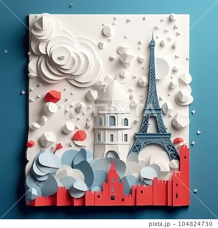 Revolution in Paper 3D Paper Cut Artwork Commemorating Bastille Day. 104824730