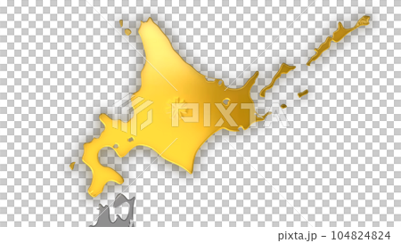 Hokkaido shining gold in the metallic Japanese archipelago seen in balanced projection Hokkaido shining gold in the metallic Japanese archipelago seen in balanced projection 104824824