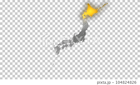 Hokkaido shining gold in the metallic Japanese archipelago seen in balanced projection Hokkaido shining gold in the metallic Japanese archipelago seen in balanced projection 104824826