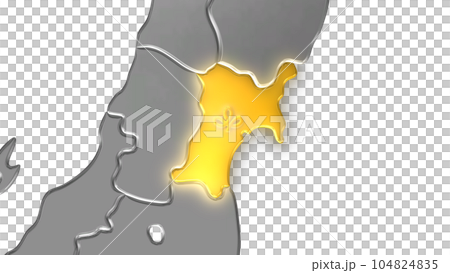 Miyagi prefecture shines gold in the metallic Japanese archipelago seen in balanced projection Miyagi prefecture shines gold in the metallic Japanese archipelago seen in balanced projection 104824835