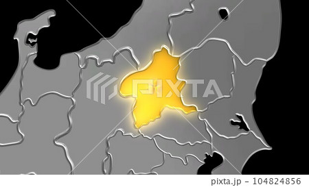平衡投影で見る金属調の日本列島で金色に輝く群馬県 104824856