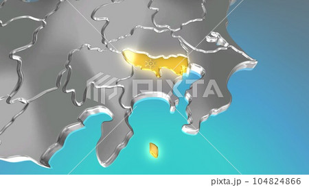 透視投影で見る金属調の日本列島で金色に輝く東京都 104824866