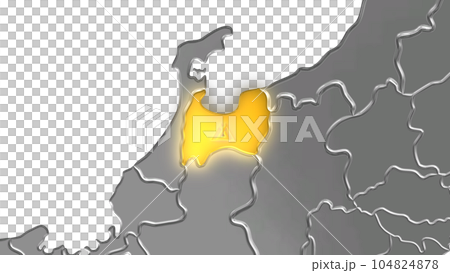 富山縣在平衡投影中看到的金屬日本列島中閃耀著金色光芒 富山縣在平衡投影中看到的金屬日本列島中閃耀著金色光芒 104824878